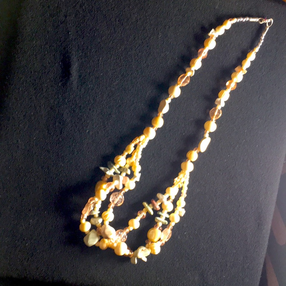 Stone and glass beads and stone necklace